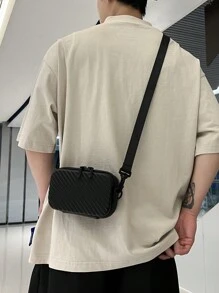 1 件黑色压印防水拉链 PU 皮包，时尚，适合日常使用、旅行、约会、男士礼物斜挎包单肩包侧包方形包节日旅行必需品通勤商务休闲户外商务男士夏季男士礼物大学包父亲节礼物新生书籍返校多功能宿舍大学男士单肩包男士包斜挎包侧包学生学校用品秋季信使包男士包圆筒包老钱万圣节圣诞礼物男士尖叫男士包男士包冬季 - 黑色 - 查看 9