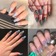 Poudre fine de miroir magique de laser de Nail Art, poudre fine de paillettes holographiques d'effet de miroir de licorne, convient pour la décoration de DIY de Nail Art de salon de la maison, livré avec 1 bâton d'ombre à paupières, des charmes d'ongle, des pierres précieuses d'ongle, des fournitures d'ongle