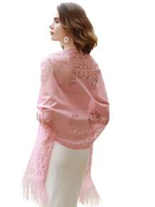 1條晚禮服披肩和圍巾,適用於女士婚禮正式披肩(185*65cm) - 粉色 - 查看 1