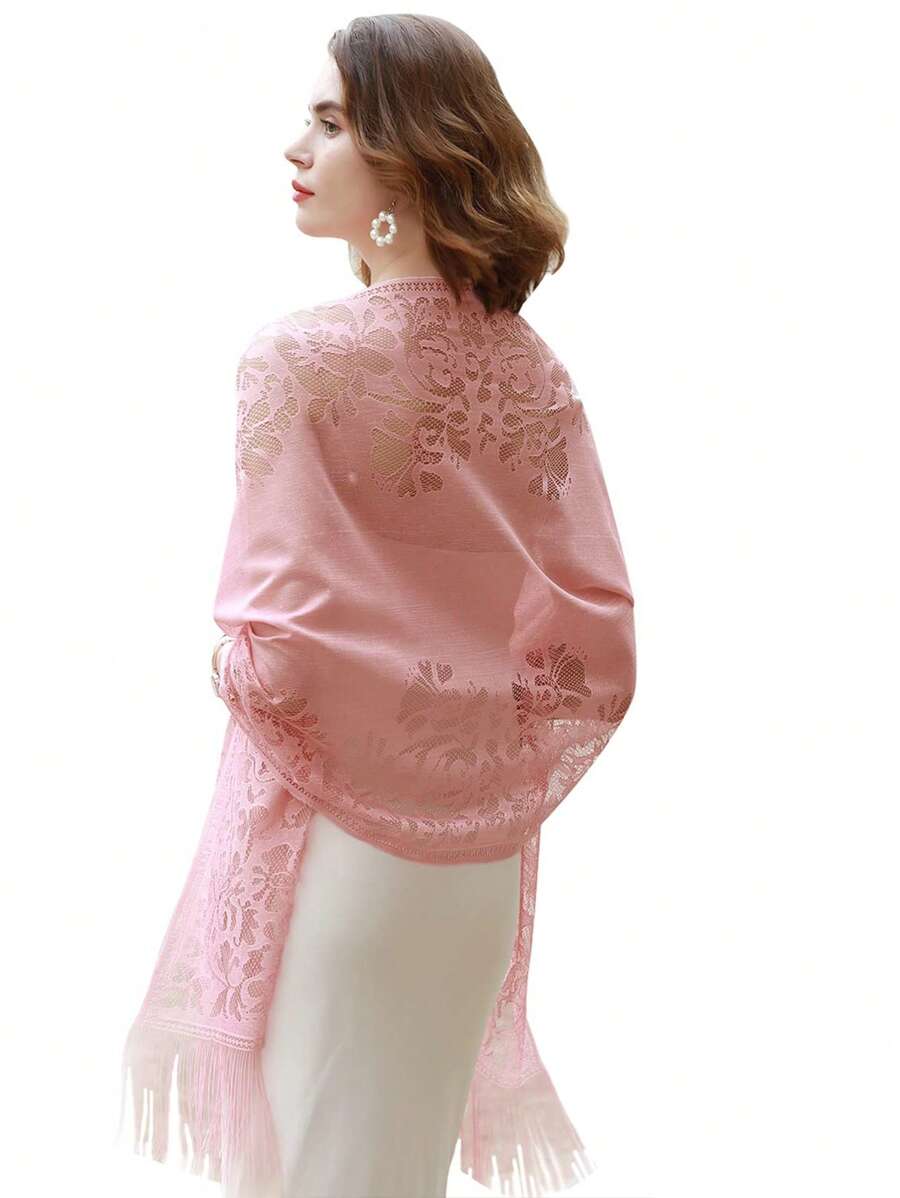 1條晚禮服披肩和圍巾,適用於女士婚禮正式披肩(185*65cm) - 粉色 - 查看 1