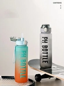 1 件装 1000ml 水瓶 励志渐变磨砂运动水瓶 防漏饮水户外旅行 PC 直饮水瓶 健身房健身水壶 - 灰色 - 查看 8