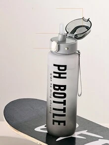 1 件装 1000ml 水瓶 励志渐变磨砂运动水瓶 防漏饮水户外旅行 PC 直饮水瓶 健身房健身水壶 - 灰色 - 查看 9