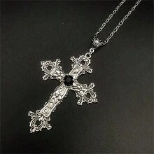 Cross Pendant Necklace - Black - View 3