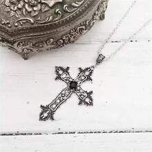 Cross Pendant Necklace - Black - View 2