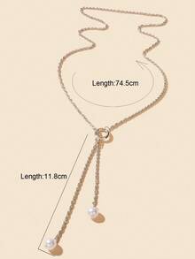 1 pieza Elegante collar de gota larga con diseño de cadena de plata minimalista y decoración de perla en forma de Y para mujer, joyería formal para el Body - Plateado - Ver 5