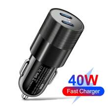 Maerknon 1 件黑色双 PD 车载充电器 40W 快速充电 USB C 车载手机充电器快速充电 3.0 兼容 小米华为三星车载手机适配器点烟器插槽车载充电器 - 黑色 - 查看 2