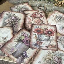 50 件复古材料书，记忆花瓶系列，压线，可撕，不对称边缘边框，复古花朵，手册装饰材料，背景纸
