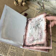 50 件复古材料书，记忆花瓶系列，压线，可撕，不对称边缘边框，复古花朵，手册装饰材料，背景纸