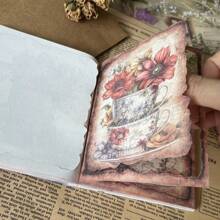 50 件复古材料书，记忆花瓶系列，压线，可撕，不对称边缘边框，复古花朵，手册装饰材料，背景纸