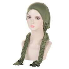 Ladies' Headband With Braids And Cap, Suitable For All Seasons - Olive Green - View 3