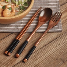 1pc Three-piece Spoon, Fork And Chopsticks Creative Adult Wooden Wire-wrapped Tableware Set - Phoebe color - View 1