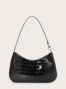 Crocodile Pattern Shoulder Bag/baguette Bag For Teenage Girls - Black - View 1