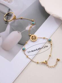 1pc Tree of Life & Turquoise Decor Finger Ring - Yellow Gold - View 5