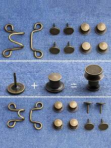 3 件套裤子腰部收紧器，可调节腰带扣套装，额外的纽扣使牛仔裤更紧，裤子纽扣调节器，牛仔裤，袖子（古铜色） - 銅色 - 查看 3