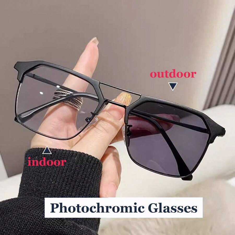 1 件男士时尚商务风格户外变色时尚眼镜休闲太阳镜配饰海滩配饰眼镜太阳镜街头风格和适合毛衣夹克运动衫连帽衫皮裤和工装裤 - 黑色 - 查看 1