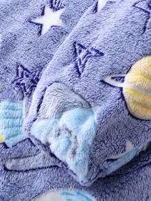 1pc Kids Glow In The Dark Hooded Blanket Sweatshirt With Pocket, Warm Flannel Unicorn Blanket Sweater - Space Planet - View 6