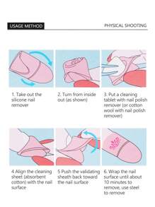 5pcs Reusable Silicone Nail Polish Remover Finger Cots, Nail Art Gel Soak Off Caps Manicure Tool Kit, Gel Polish Remove Wrap Clip Set - Pink - View 3