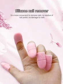 5pcs Reusable Silicone Nail Polish Remover Finger Cots, Nail Art Gel Soak Off Caps Manicure Tool Kit, Gel Polish Remove Wrap Clip Set - Pink - View 2