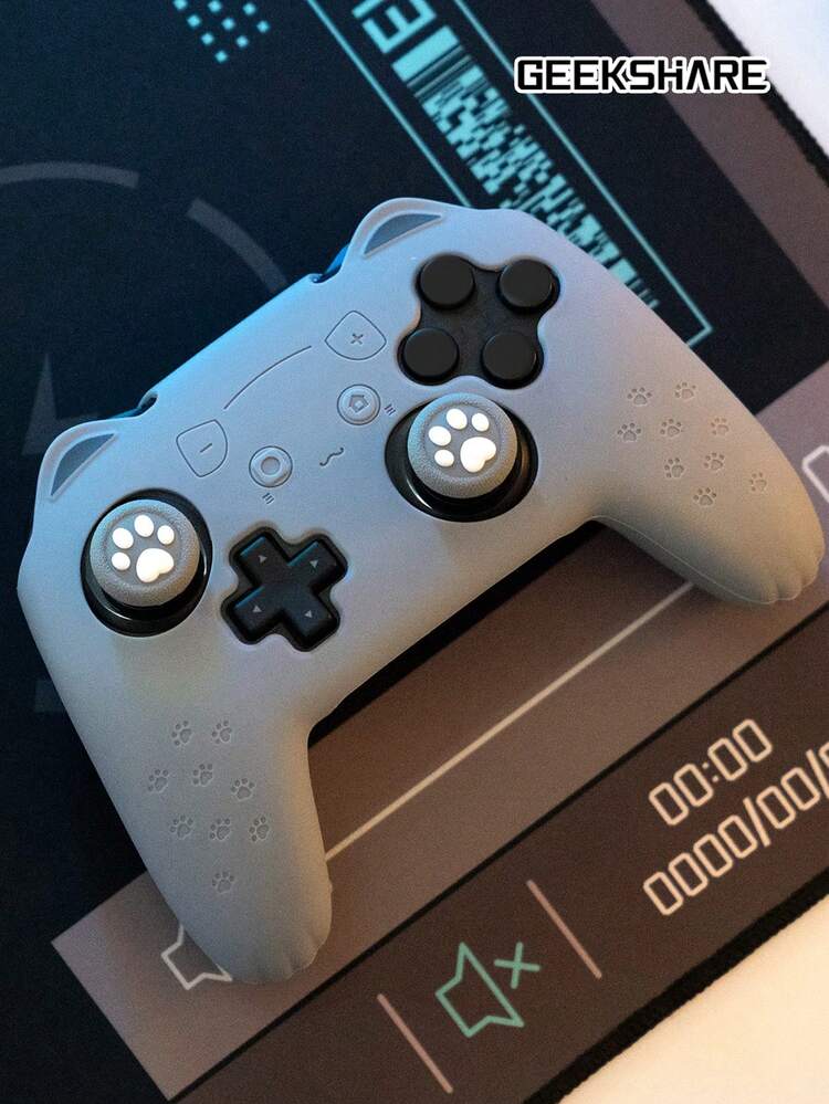GeekShare Cat Paw Silicone Anti-Slip Controller Cover Grip+ 1 Pair Thumb Stick Grips + 1 Sticker Compatible With Switch Pro Wireless Controller - Grey - View 7