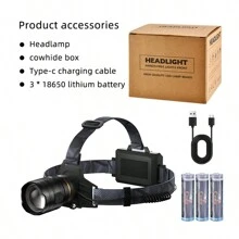 1入xhp360 36顆晶片頭燈附電池和變焦功能,用於釣魚、露營、遠足的強力頭燈