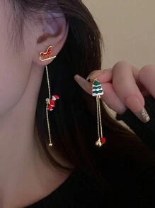 1對時尚創意非對稱聖誕老人耳坠,適合女性穿戴聖誕節 - 紅色 - 查看 4
