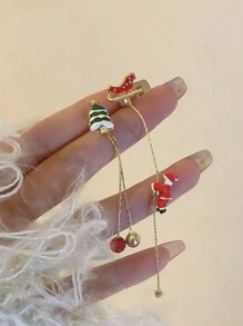 1對時尚創意非對稱聖誕老人耳坠,適合女性穿戴聖誕節 - 紅色 - 查看 3