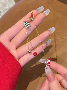 1對時尚創意非對稱聖誕老人耳坠,適合女性穿戴聖誕節 - 紅色 - 查看 2