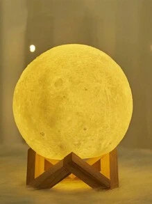 1PC 10CM暖月小夜灯卧室简约睡眠灯护眼柔光遥控灯儿童房带睡觉台灯3D星球灯 - 白色 - 查看 1