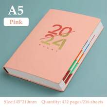 2024 年 1 月 - 12 月計畫、西班牙筆記本 A5 Pu 皮革封面學校議程、每週、每月計畫、日記本、學習和辦公用品文具 - 粉色 - 查看 1
