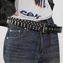 Street Bullet Rivet Belts Personalized Black Belt Fantastic Pu Leather Belt For Jeans Hip Hop - Black - View 1