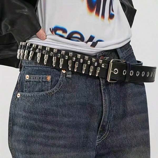 Cinture Street Bullet Rivet Personalizzate, Fantastica cintura in PU nera per Jeans Hip Hop