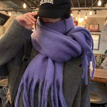 1條女士純色仿羊絨圍巾,新品秋冬保暖頸巾 - 玫紅色 - 查看 1