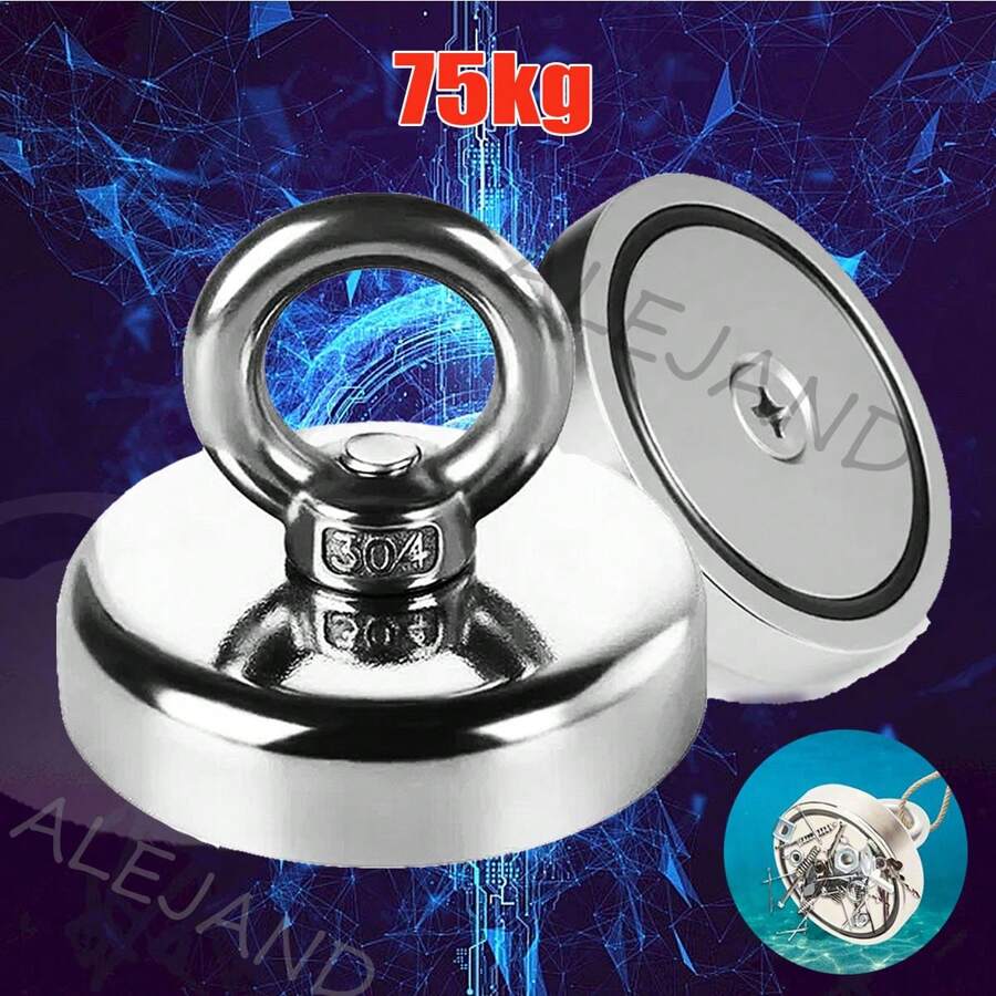 Imanes Neodimio Fuertes Potentes Redondos Cilíndricos, 75 Kg - Plateado - Ver 1