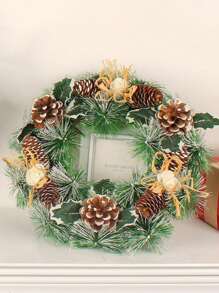 1pc Plastic Christmas Wreath - Army Green - View 1