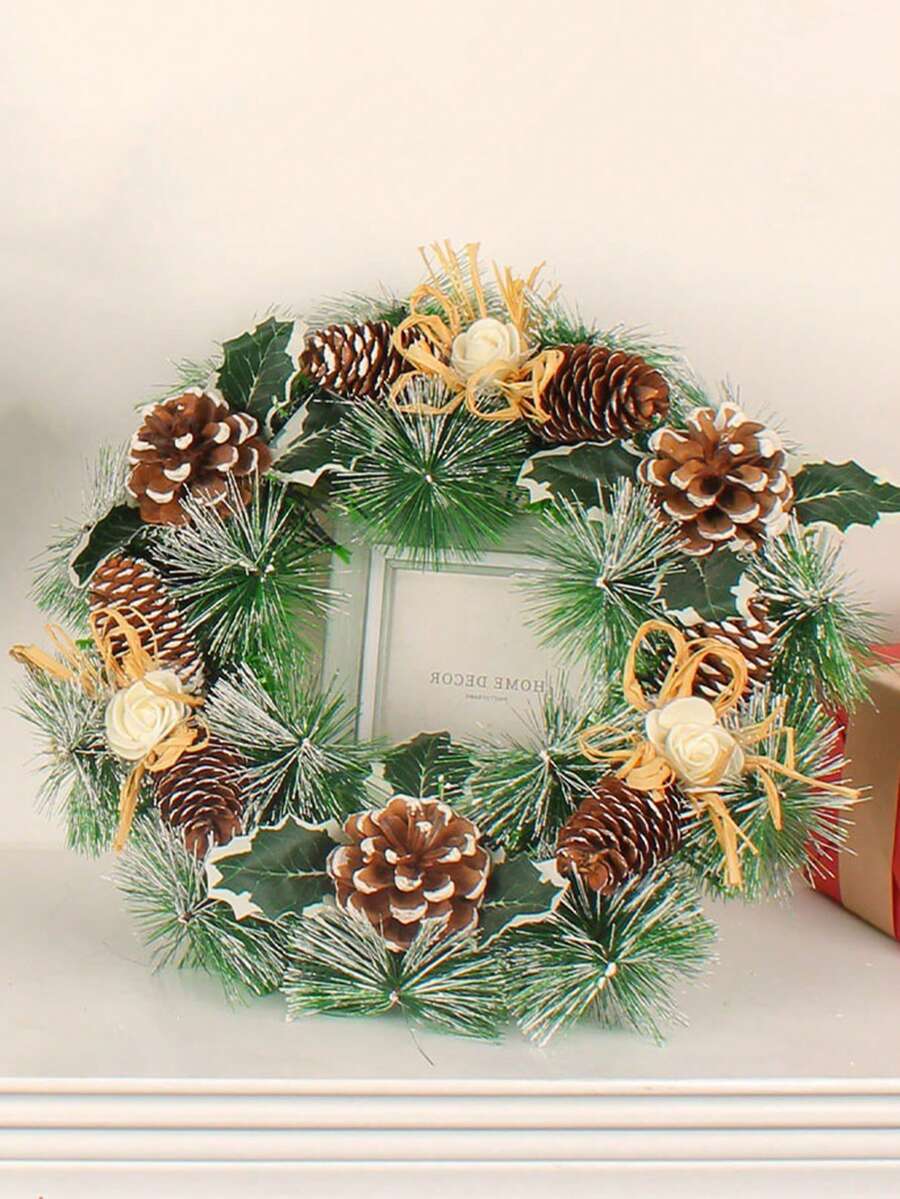 1pc Plastic Christmas Wreath - Army Green - View 1