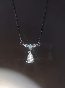 1入網紅水滴形鑲鑽吊墜閃亮項鍊,適用於聚會、約會、日常穿戴、禮物