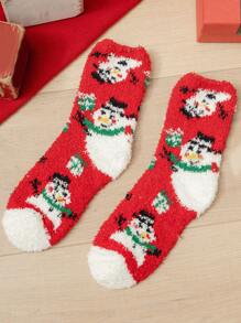 2 双男女通用柔软透气中长袜，圣诞图案，防臭，适合日常穿着或送礼