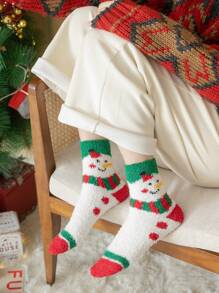 2 双男女通用柔软透气中长袜，圣诞图案，防臭，适合日常穿着或送礼