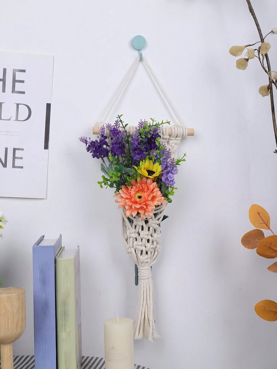 1入手工編織波西米亞風格綁帶夢網,配流蘇裝飾 - 米色 - 查看 1