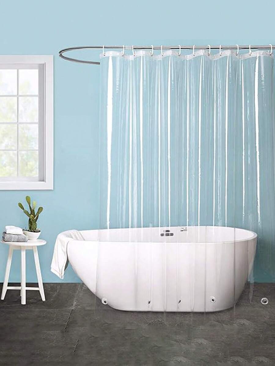 Transparent Waterproof Shower Curtain, 1pc Curtain Liner, Metal Grommets (No Hooks Included), Also Suitable As Air Conditioner Windshield, Multiple Sizes Available For Bathroom, Living Room, Kitchen Home Bathroom Decor Fall Decor Bathroom Accessories - Clear - View 1
