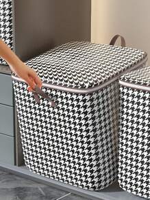 1pc Houndstooth Print Clothes Storage Bag - Black and White - View 3