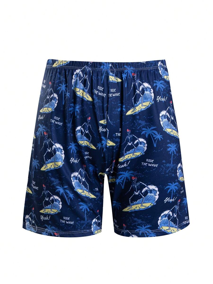 Calzoncillos con estampado de calavera y diseño de anime ahegao para hombres, Halloween - azul real - Ver 1