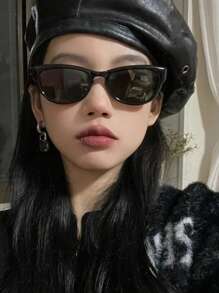 1pc Oval Shaped Fashion Glasses Beach Accessories For Women Glasses Shades Basics Fall Winter Women Outfits Clothes Business Casual Gifts For Summer Beach Vacation,Outdoor,Travel - Black - View 4