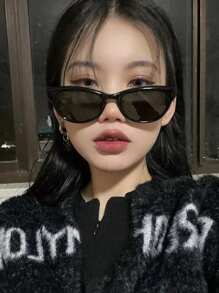 1pc Oval Shaped Fashion Glasses Beach Accessories For Women Glasses Shades Basics Fall Winter Women Outfits Clothes Business Casual Gifts For Summer Beach Vacation,Outdoor,Travel - Black - View 6