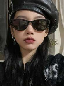 1pc Oval Shaped Fashion Glasses Beach Accessories For Women Glasses Shades Basics Fall Winter Women Outfits Clothes Business Casual Gifts For Summer Beach Vacation,Outdoor,Travel - Black - View 5