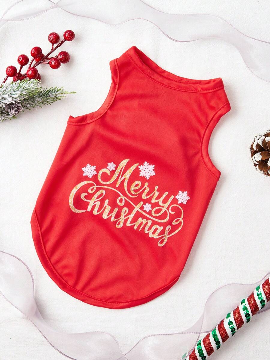 PETSIN 1件紅色寵物聖誕字母印花背心 - 彩色 - 查看 1
