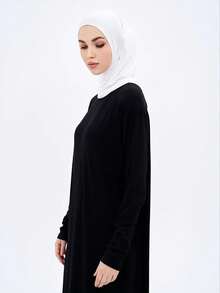 1件時尚的伊斯蘭冰絲女式頭巾,彈性內襯帽可防曬遮陰,簡單的白色全配風格 - 白色 - 查看 2