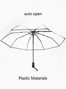 1pc Automatic Folding Transparent 3-Fold Umbrella For Women, Windproof 8-Ribbed Frame - Black - View 2