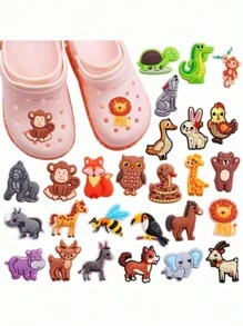 28pcs/Set Pvc Sandal Flower Accessories Buckles For Hollow Out Shoes & Beach Sandals Diy Decoration, Non-Integrated Insert Buckle - Multicolor - View 1