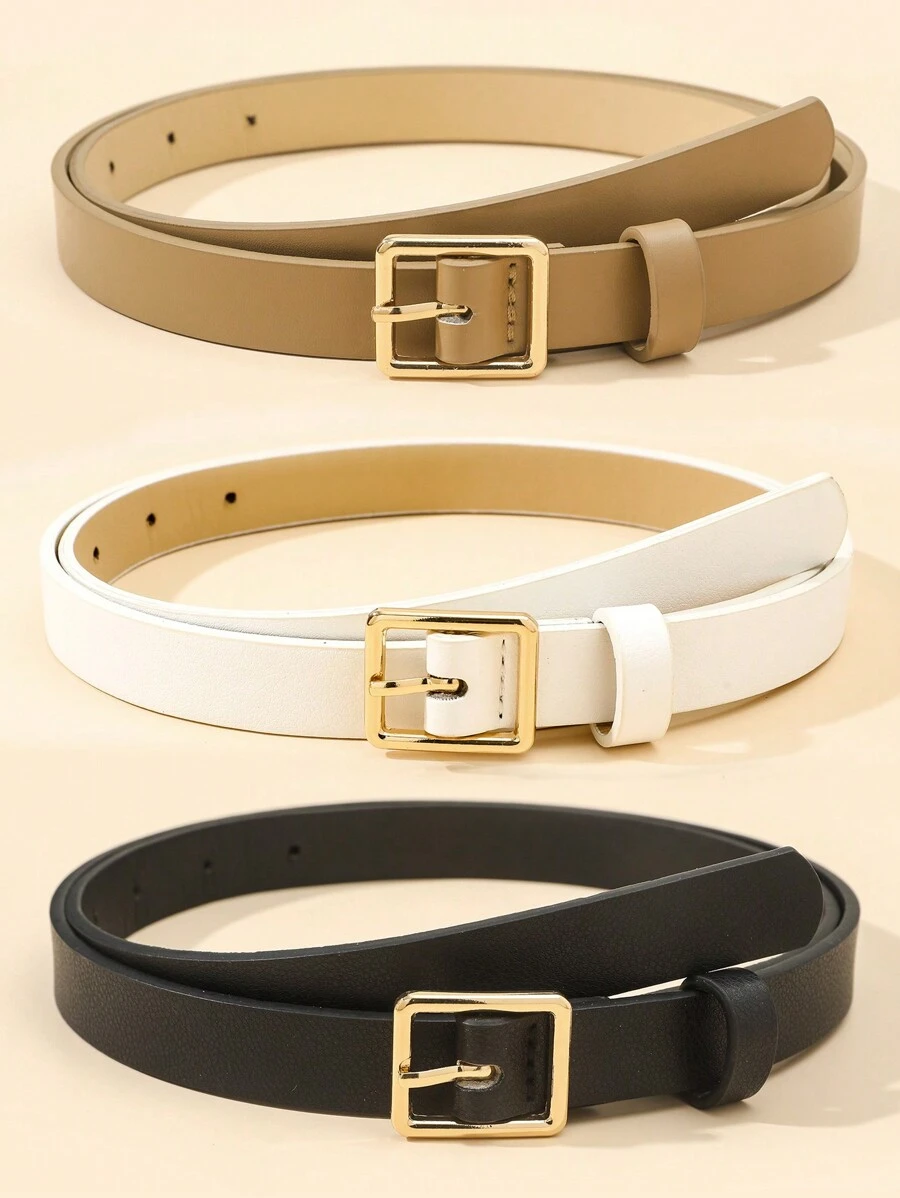 3pcs/Set Ladies' Pu Dress With Square Buckle, S And Belt For Fashionable Commuting And Daily Use Summer, School Fall, Autumn, Halloween - Multicolor - View 1